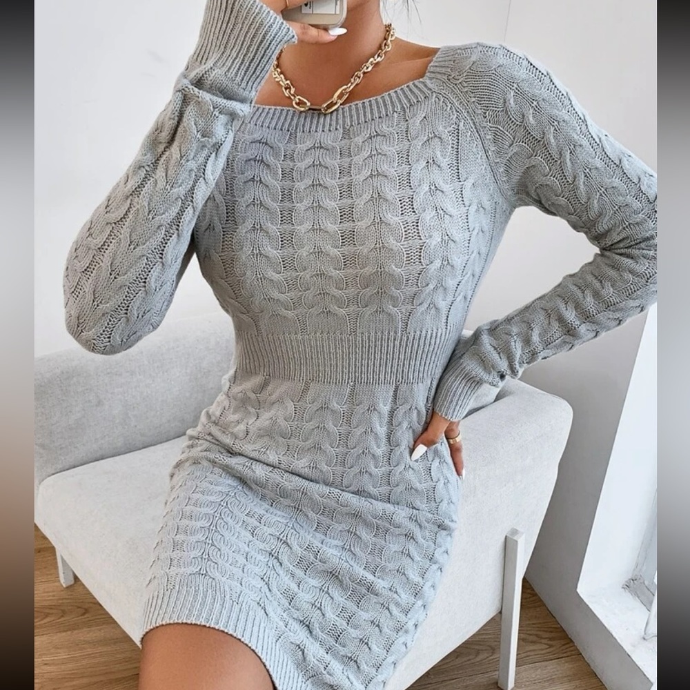 Grey colour winter knit dress